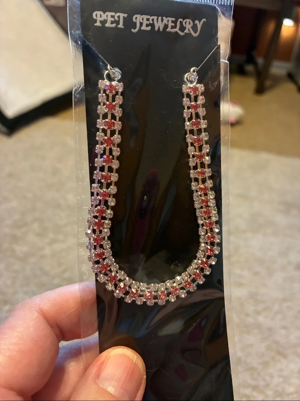 Dog Necklace with Pink Crystals .Chain and crystal pink heart  NWT